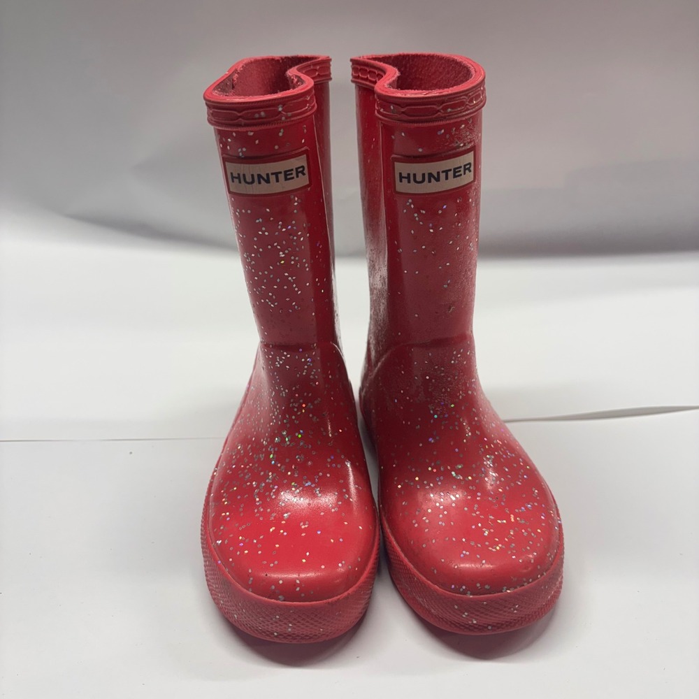 Hunter Kids First Classic Glitter Rain Boots Pink Silver Sparkle UK 8 US 9B/10G